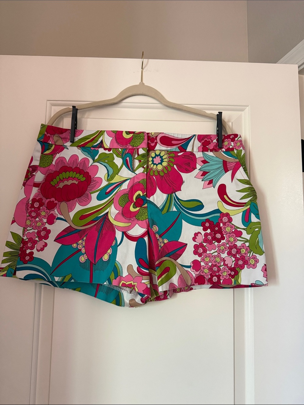 Trina Turk Floral Print Shorts in Pink, Teal & Green